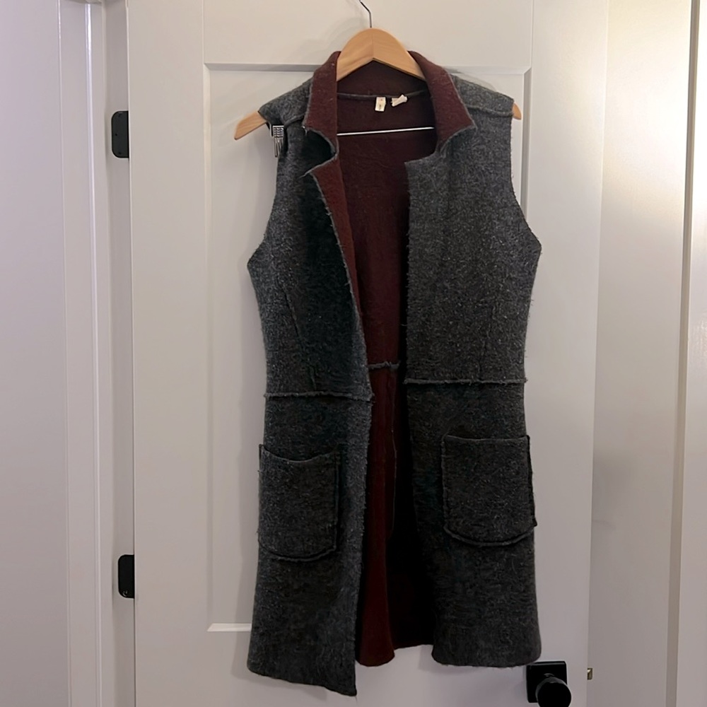 Wool blend long cardigan sleeveless